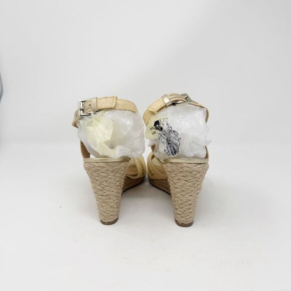 JACK ROGERS | Tan & Gold Wedge Espadrille Sandals Women’s Size 6 - Picture 7 of 12